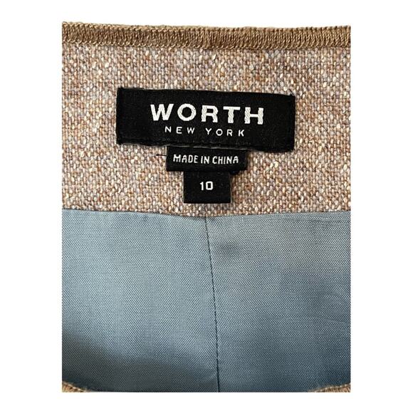 Worth Quilted Blazer Jacket Button Front Wool Silk Blend Brown Womens Size 10 - Picture 8 of 9